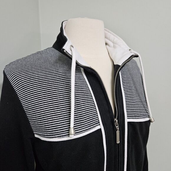 Drapers and Damons Nautical Jacket Full Zip Black White Stripes Pockets Petite M - Picture 3 of 6